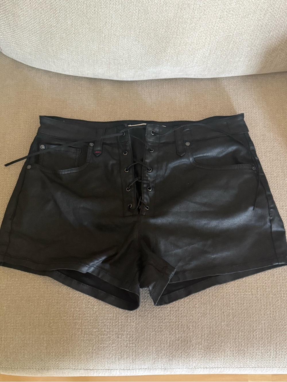 Ellie Black High-Waist Faux Leather Lace-Up Shorts boot barn